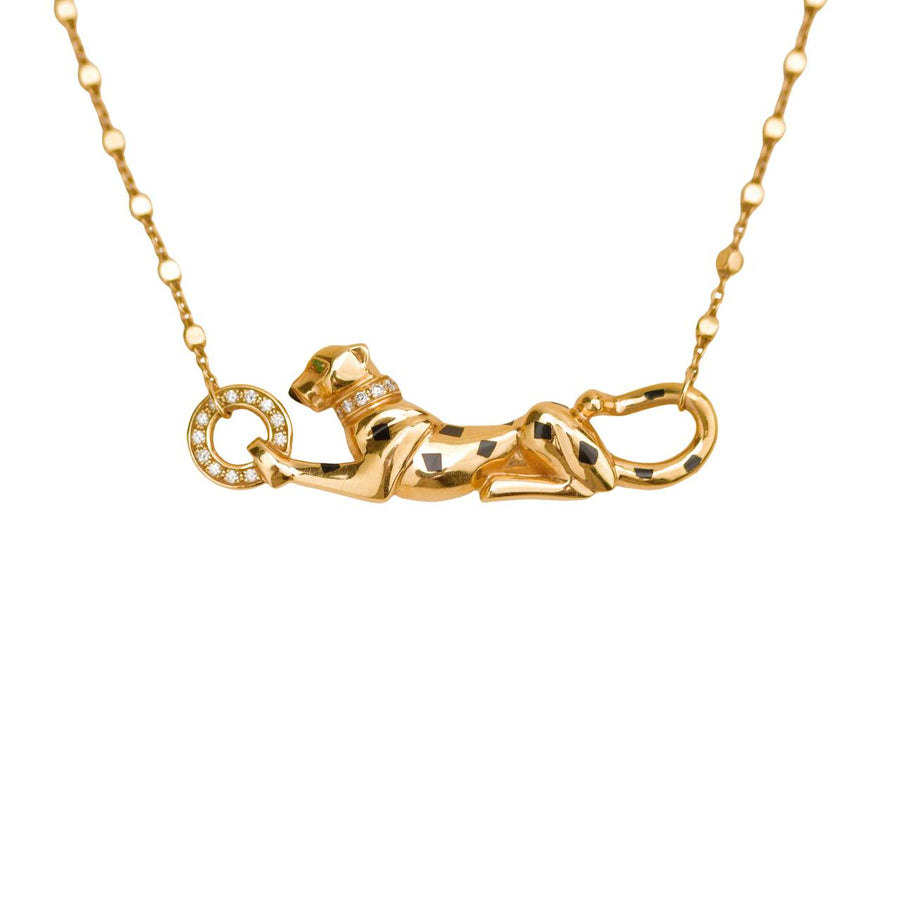 Preloved Cartier Panthère de Cartier Diamond Garnet Onyx 18K Rose Gold Necklace