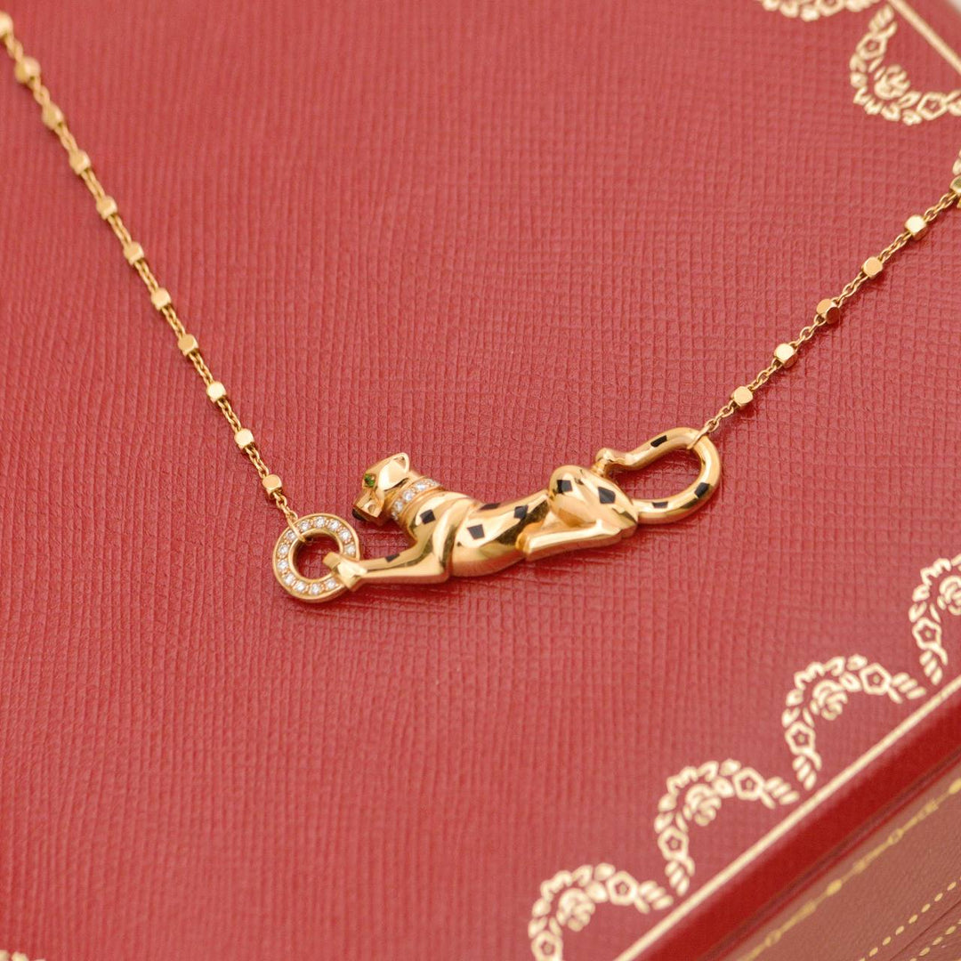 Second Hand Cartier Panthère de Cartier Diamond Garnet Onyx 18K Rose Gold Necklace