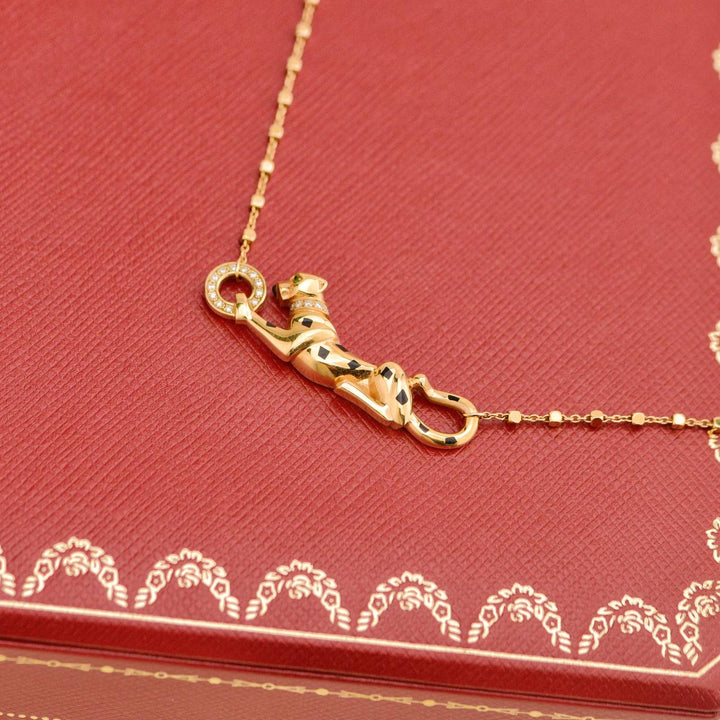 Used Cartier Panthère de Cartier Diamond Garnet Onyx 18K Rose Gold Necklace