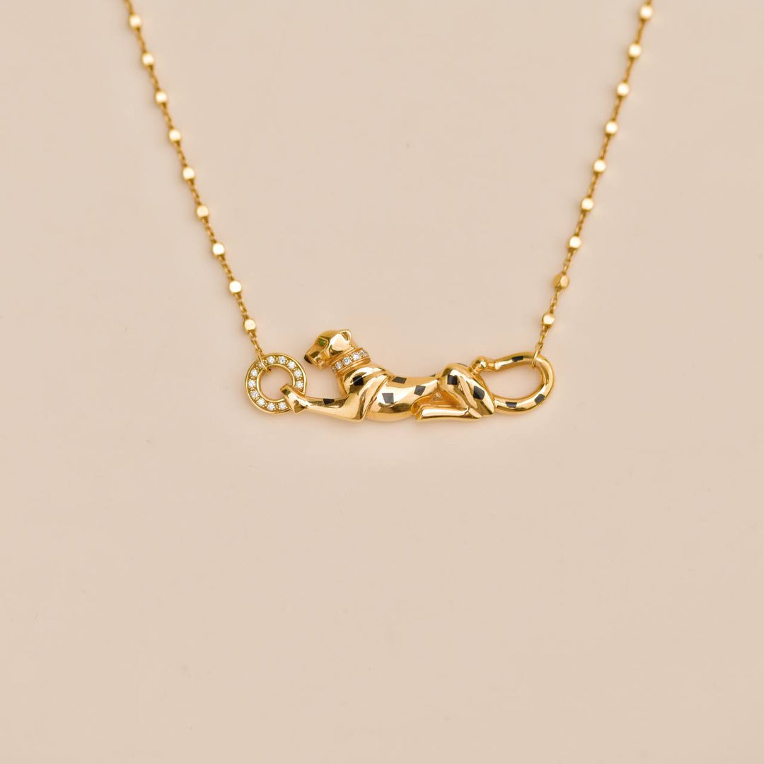 Preowned Cartier Panthère de Cartier Diamond Garnet Onyx 18K Gold Necklace