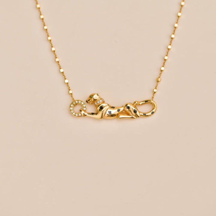 Preowned Cartier Panthère de Cartier Diamond Garnet Onyx 18K Gold Necklace