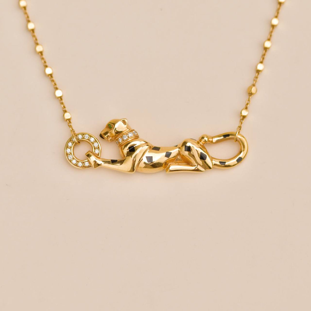 Preloved Cartier Panthère de Cartier Diamond Garnet Onyx 18K Gold Necklace