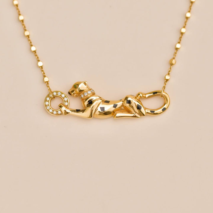 Preloved Cartier Panthère de Cartier Diamond Garnet Onyx 18K Gold Necklace