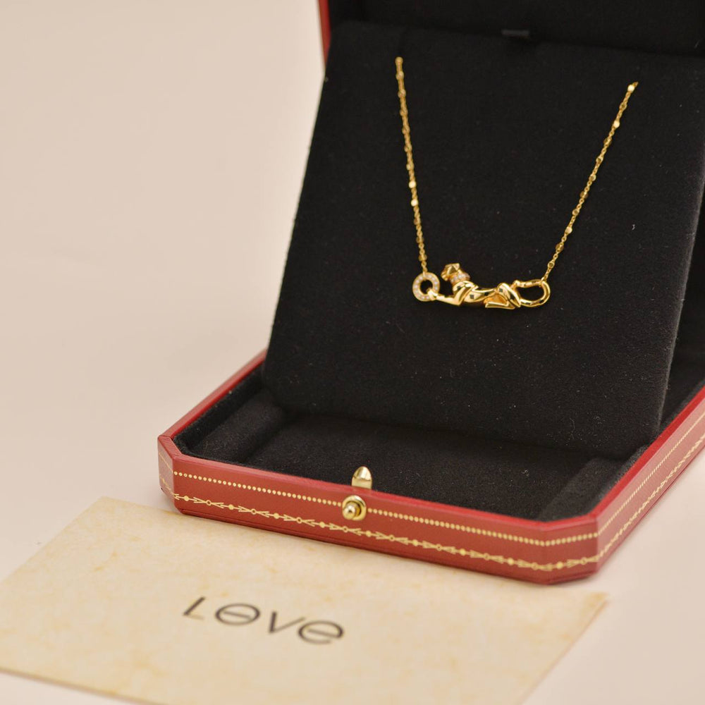 Preowned Cartier Panthère de Cartier Diamond Garnet Onyx 18K Rose Gold Necklace