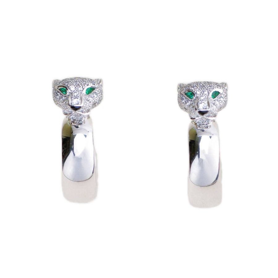 Preloved Cartier Panthère de Cartier 18K White Gold Emerald Diamond Hoop Earrings