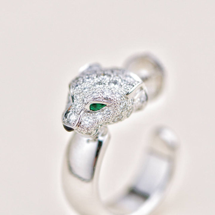 Used Cartier Panthère de Cartier 18K White Gold Emerald Diamond Hoop Earrings