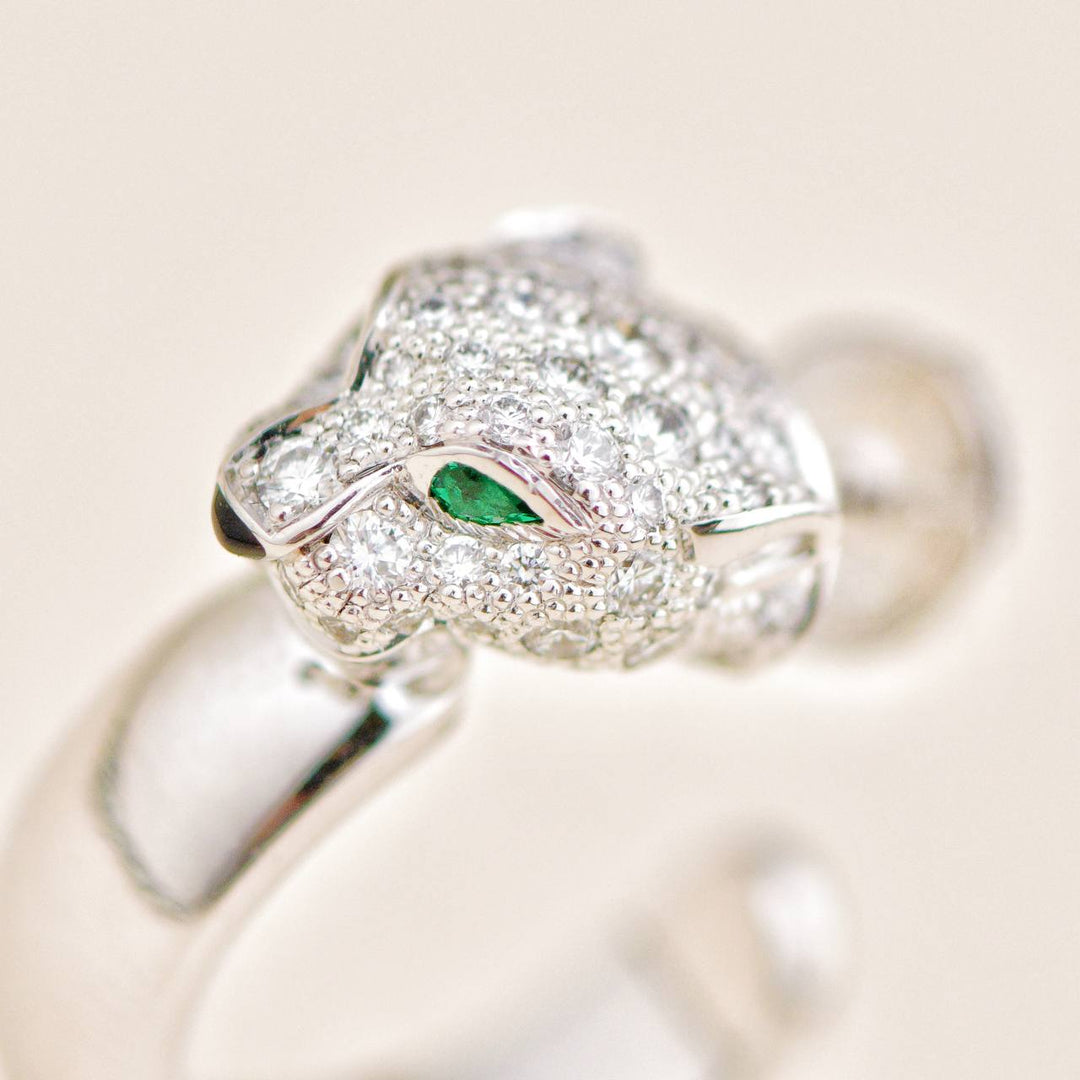 Preloved Cartier Panthère de Cartier  18K White Gold Emerald Diamond Earrings