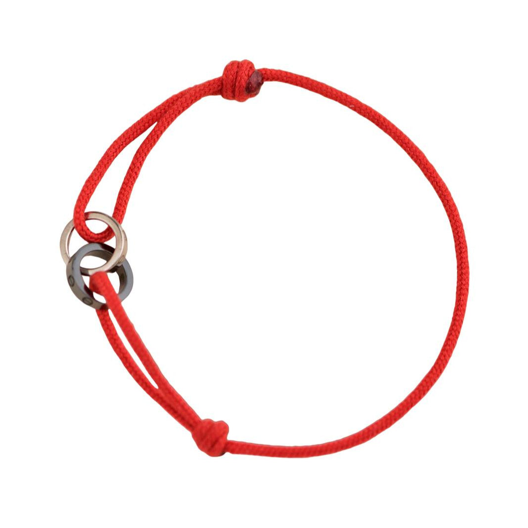 Preloved Cartier Love Diamond 18k White Gold Sèvres Porcelain Red Cord Bracelet