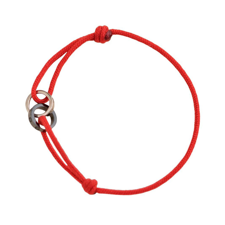 Preloved Cartier Love Diamond 18k White Gold Sèvres Porcelain Red Cord Bracelet