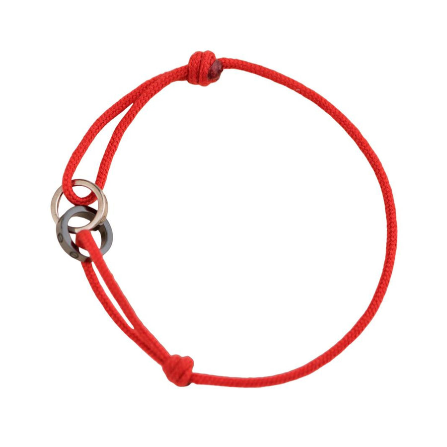 Preloved Cartier Love Diamond 18k White Gold Sèvres Porcelain Red Cord Bracelet