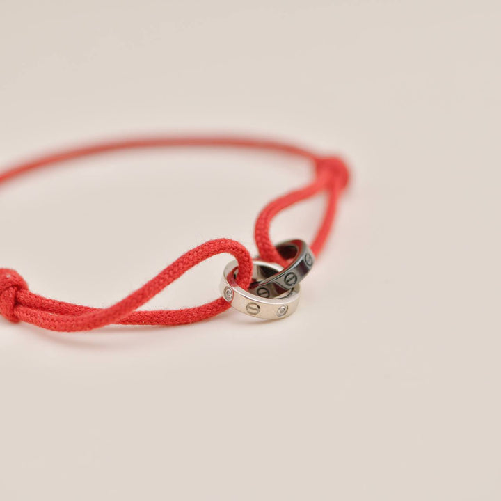 Used Cartier Love Diamond 18k White Gold Sèvres Porcelain Red Cord Bracelet