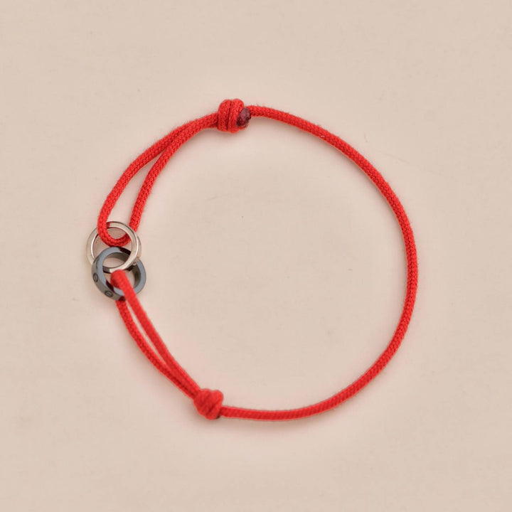 Second Hand Cartier Love Diamond 18k White Gold Sèvres Porcelain Red Cord Bracelet