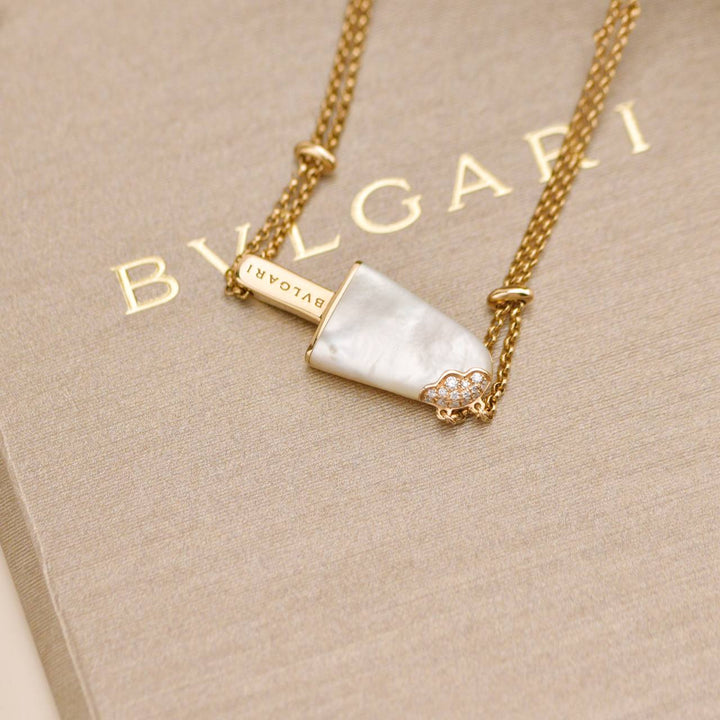 Second Hand Bvlgari Gelati Diamond Mother of Pearl 18k Rose Gold Pendant Necklace