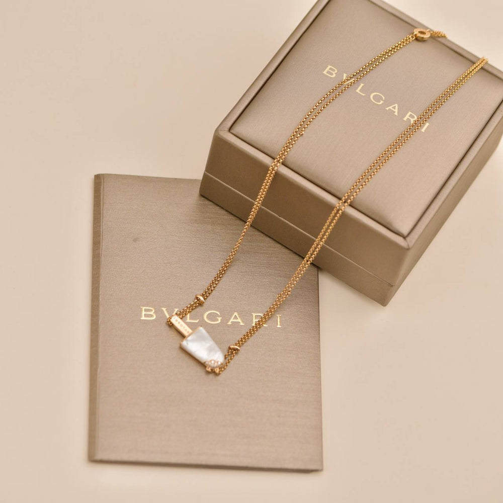 Preowned Bvlgari Gelati Diamond Mother of Pearl 18k Rose Gold Pendant Necklace