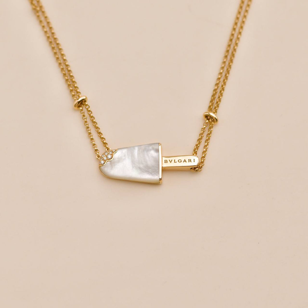 Used Bvlgari Gelati Diamond Mother of Pearl 18k Rose Gold Pendant Necklace