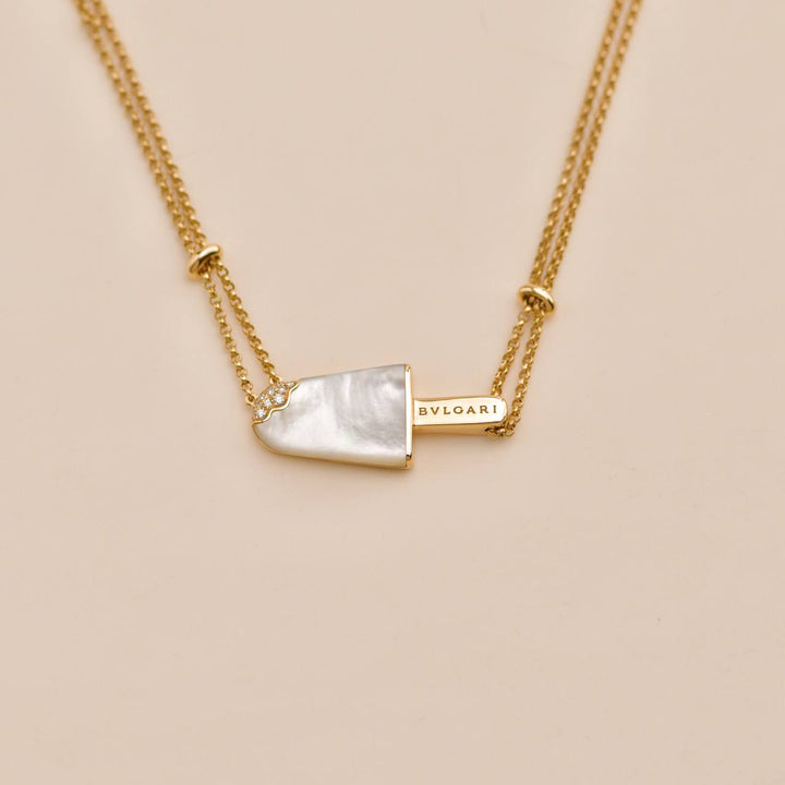 Used Bvlgari Gelati Diamond Mother of Pearl 18k Rose Gold Pendant Necklace