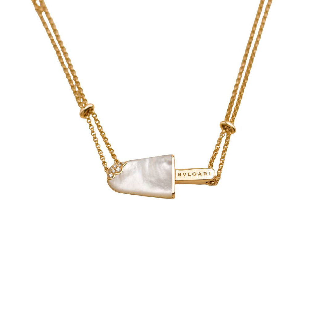Preloved Bvlgari Gelati Diamond Mother of Pearl 18k Rose Gold Pendant Necklace
