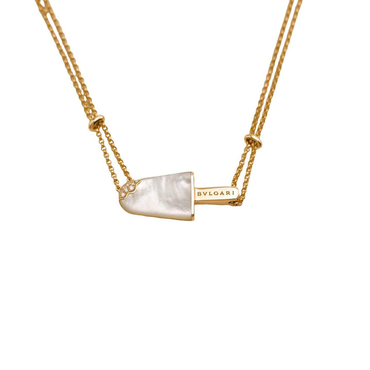 Preloved Bvlgari Gelati Diamond Mother of Pearl 18k Rose Gold Pendant Necklace