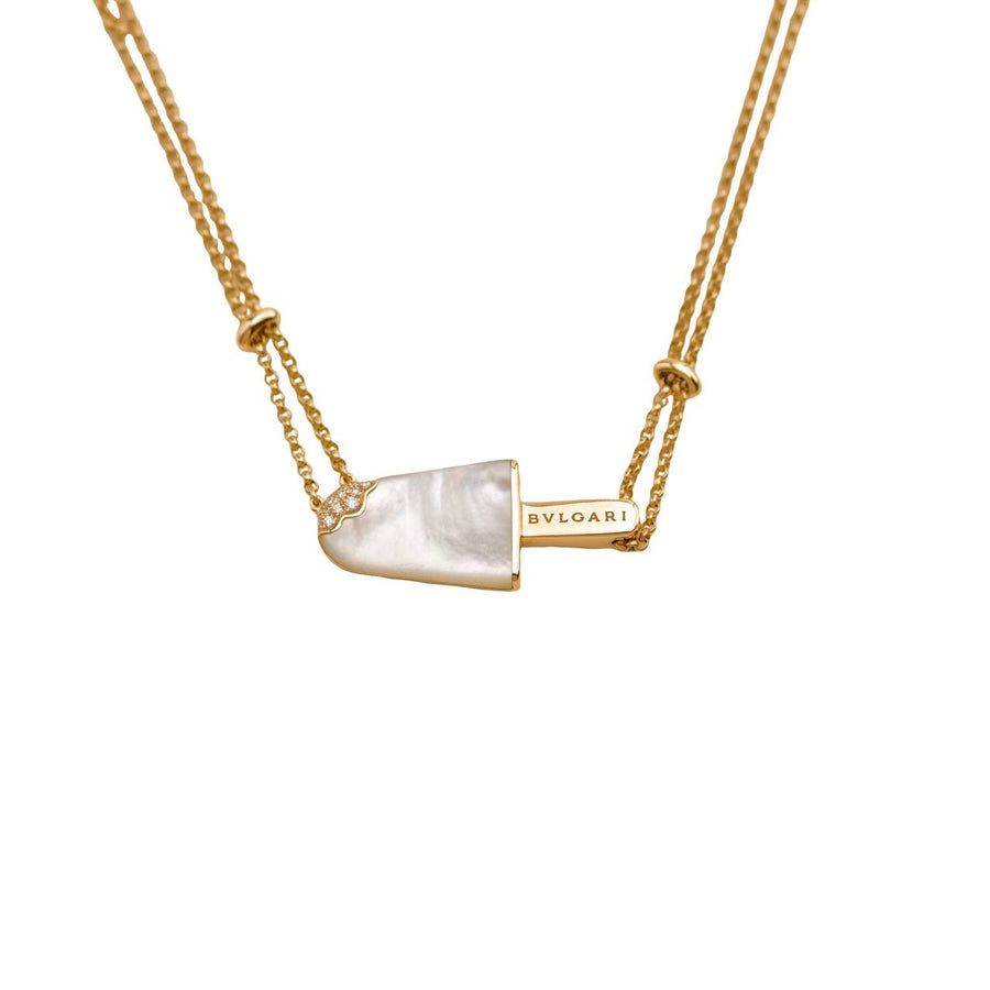 Preloved Bvlgari Gelati Diamond Mother of Pearl 18k Rose Gold Pendant Necklace