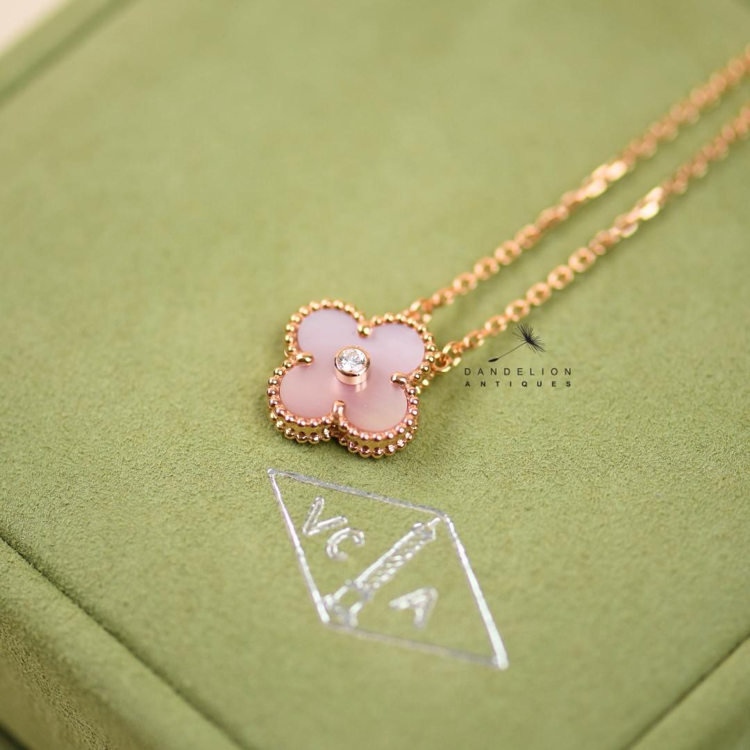 Van Cleef Vintage Alhambra 2025 Pink Mother of Peal 18K Rose Gold Holiday Pendant