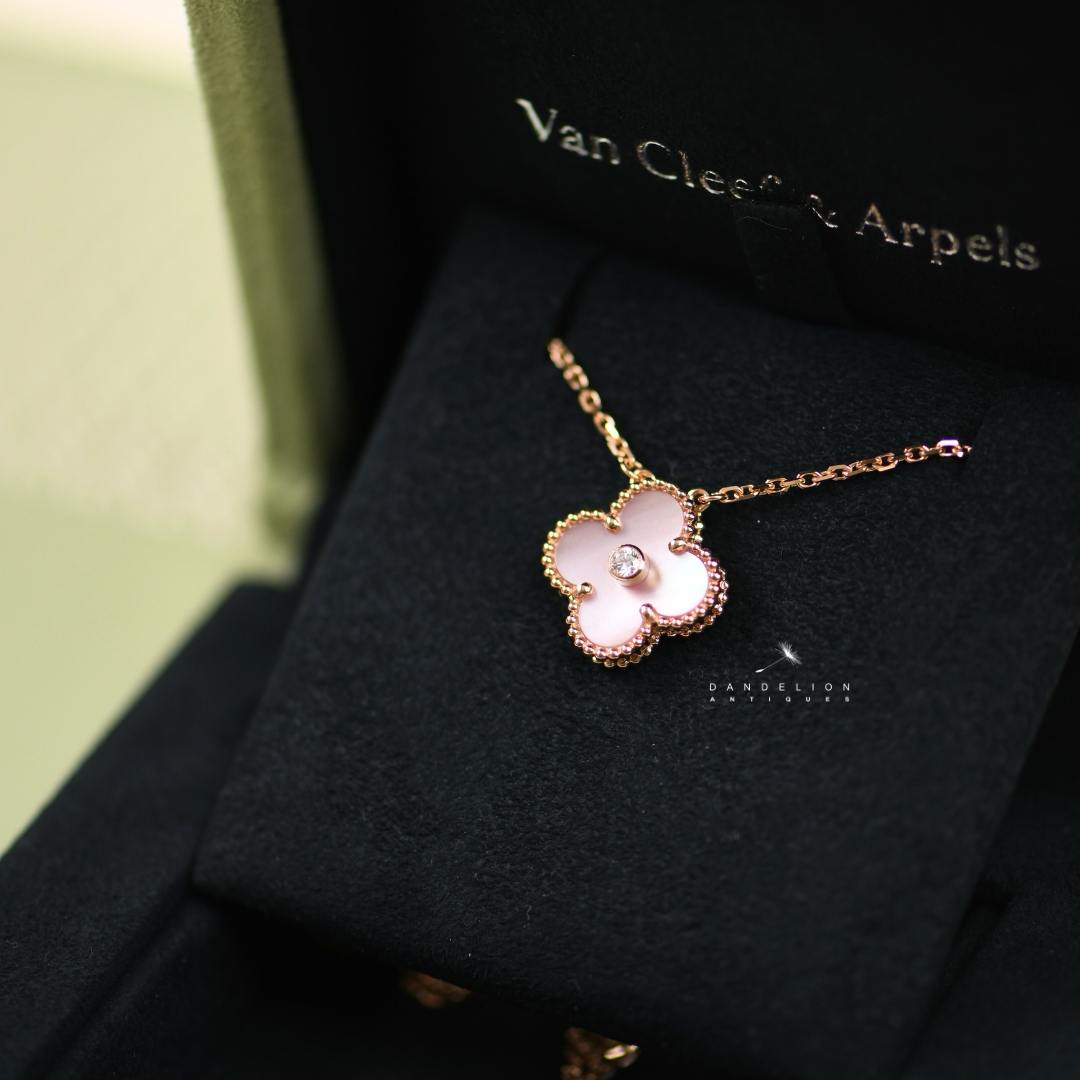 Van Cleef Vintage Alhambra 2025 Pink Mother of Peal 18K Rose Gold Holiday Pendant