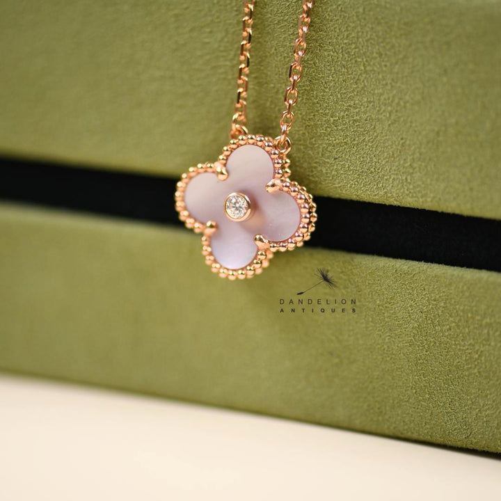 Van Cleef Vintage Alhambra 2025 Pink Mother of Peal 18K Rose Gold Holiday Pendant