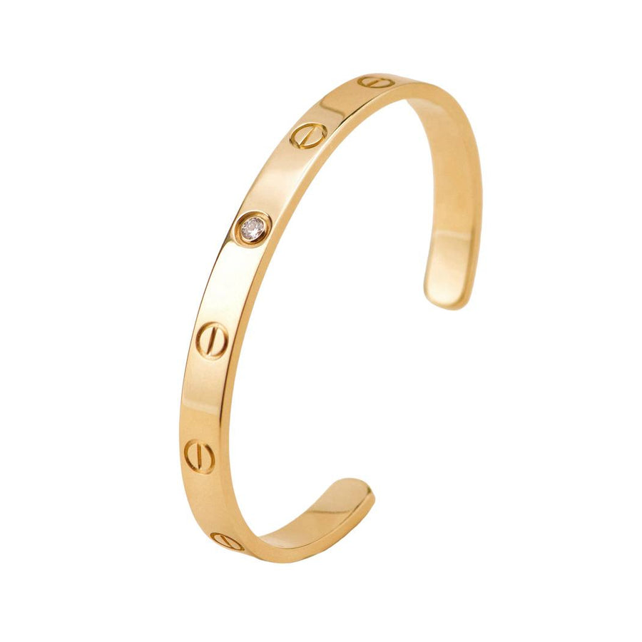 Preloved Cartier Love One Diamond 18K Yellow Gold Cuff Bracelet Size 17