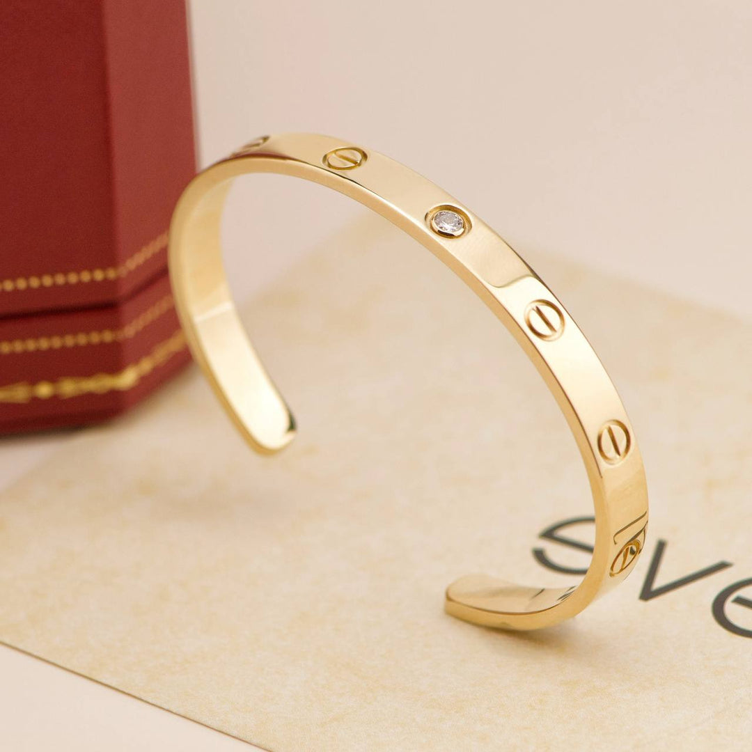 Second Hand Cartier Love One Diamond 18K Yellow Gold Cuff Bracelet Size 17