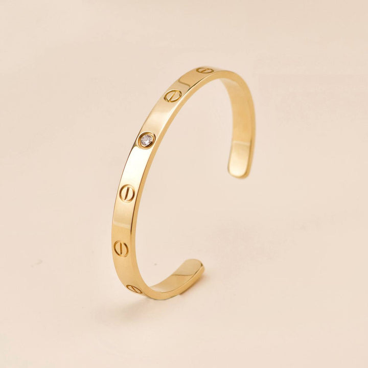 Used Cartier Love One Diamond 18K Yellow Gold Cuff Bracelet Size 17