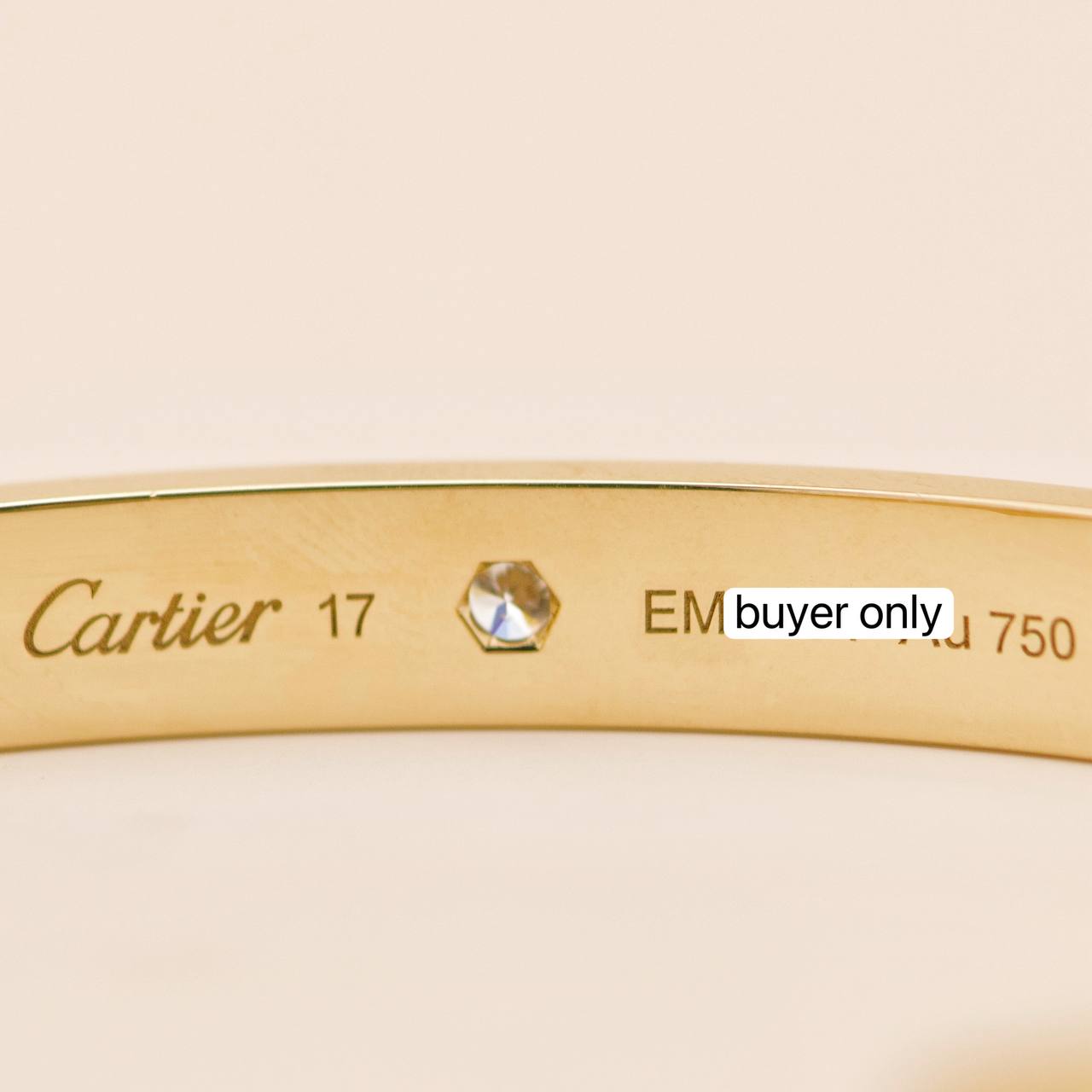 Cartier Love Cuff Bracelet One Diamond 18K Yellow Gold Size 17