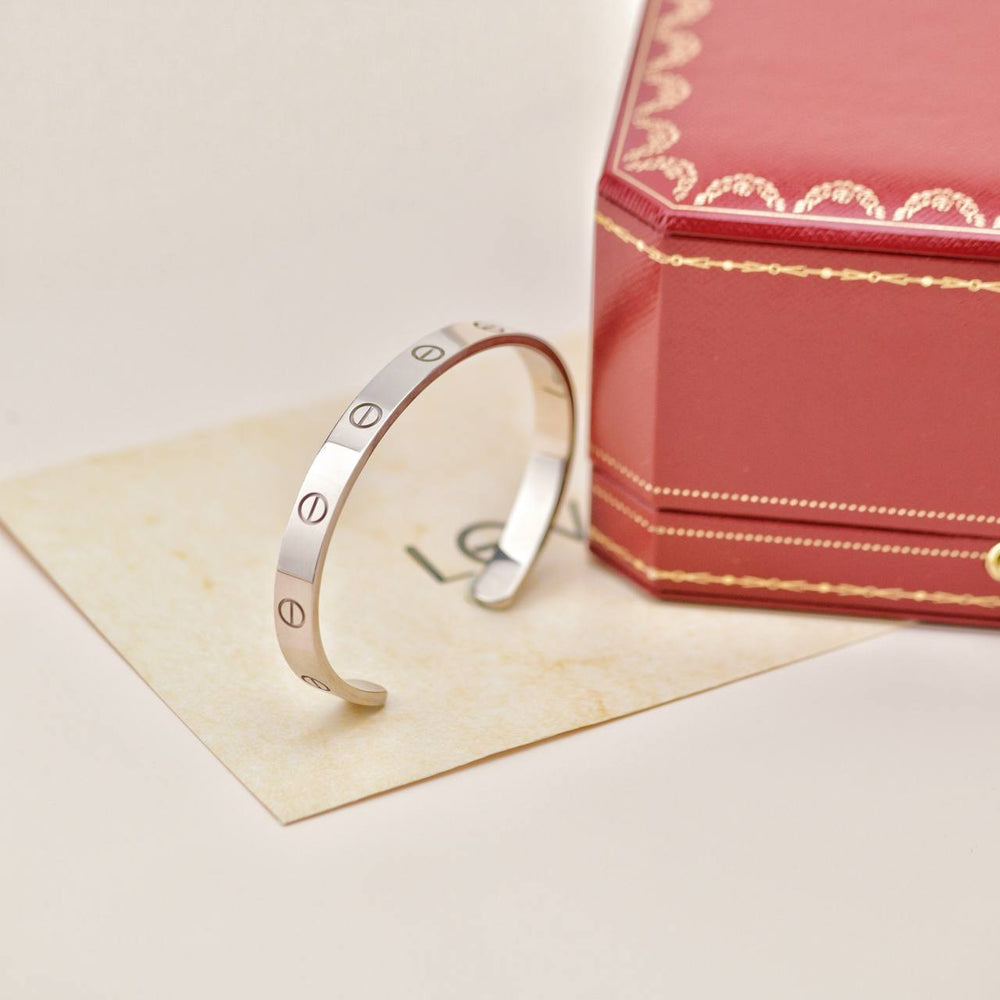 Preowned Cartier Love 18K White Gold Cuff Bracelet Size 18