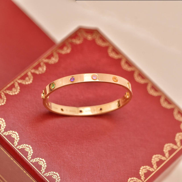 Used Cartier Rainbow Multi Gem 18K Rose Gold Bracelet Size 17