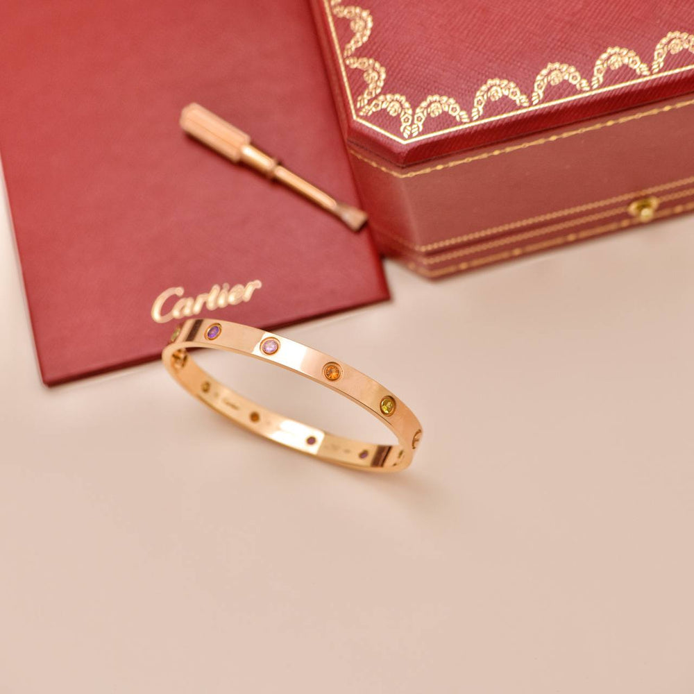 Preowned Cartier Rainbow Multi Gem 18K Rose Gold Bracelet Size 17