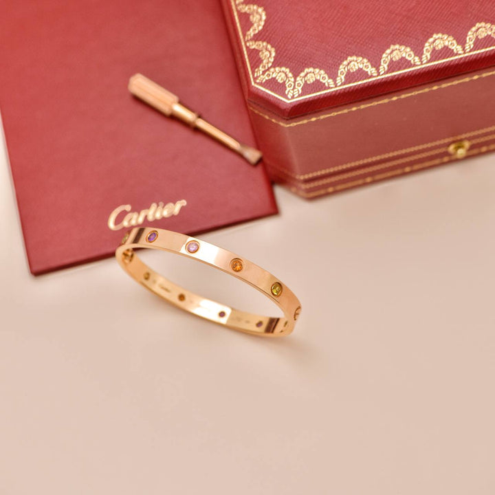 Preowned Cartier Rainbow Multi Gem 18K Rose Gold Bracelet Size 17