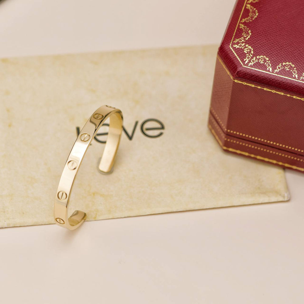 Preowned Cartier Love Cuff 18K Yellow Gold Bracelet Size 17