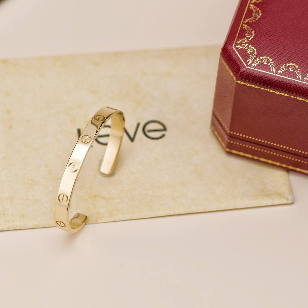 Preowned Cartier Love Cuff 18K Yellow Gold Bracelet Size 17