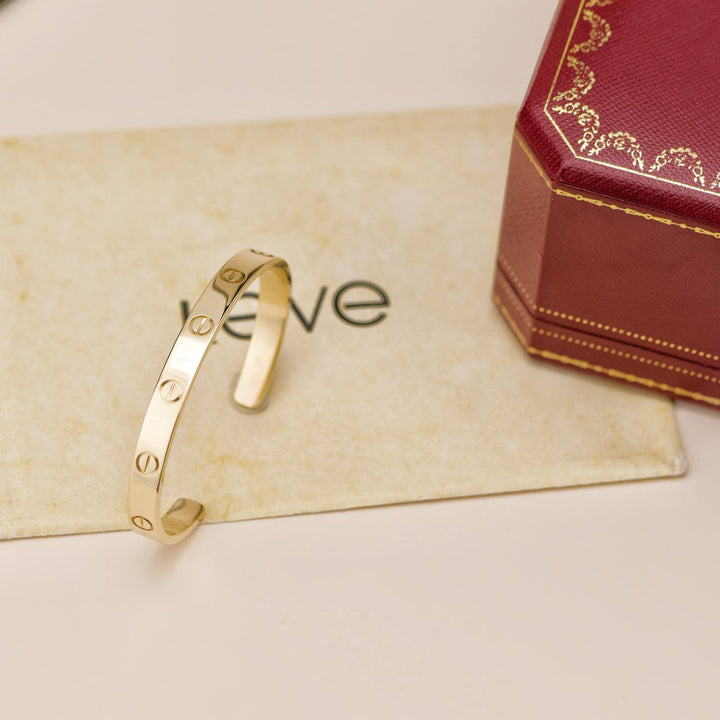 Preowned Cartier Love Cuff 18K Yellow Gold Bracelet Size 17