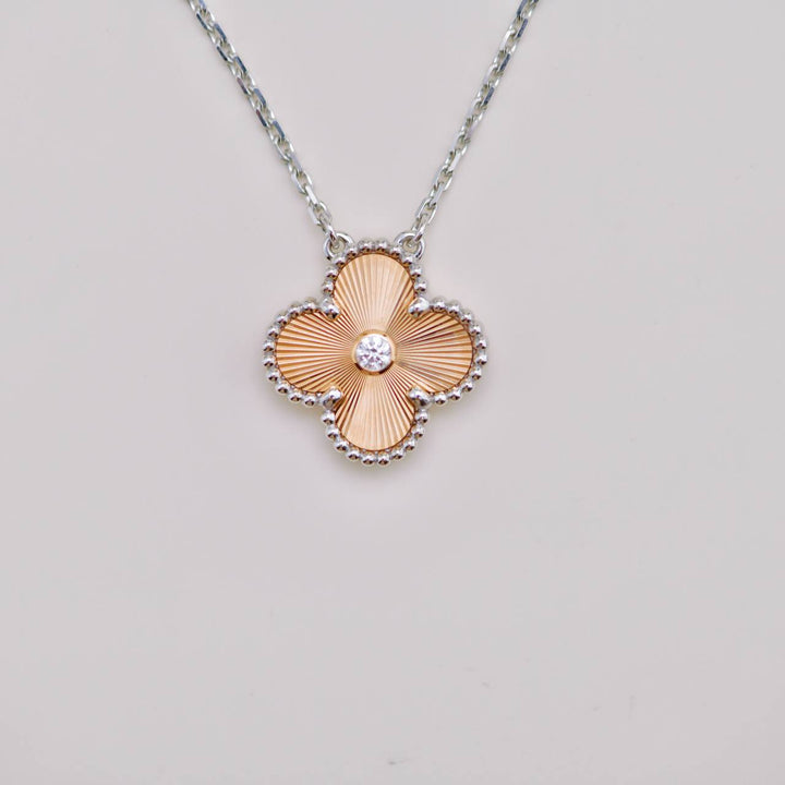 Used Van Cleef & Arpels Vintage Alhambra Diamond Guilloché 18K Rose White Gold 2024 Holiday Necklace
