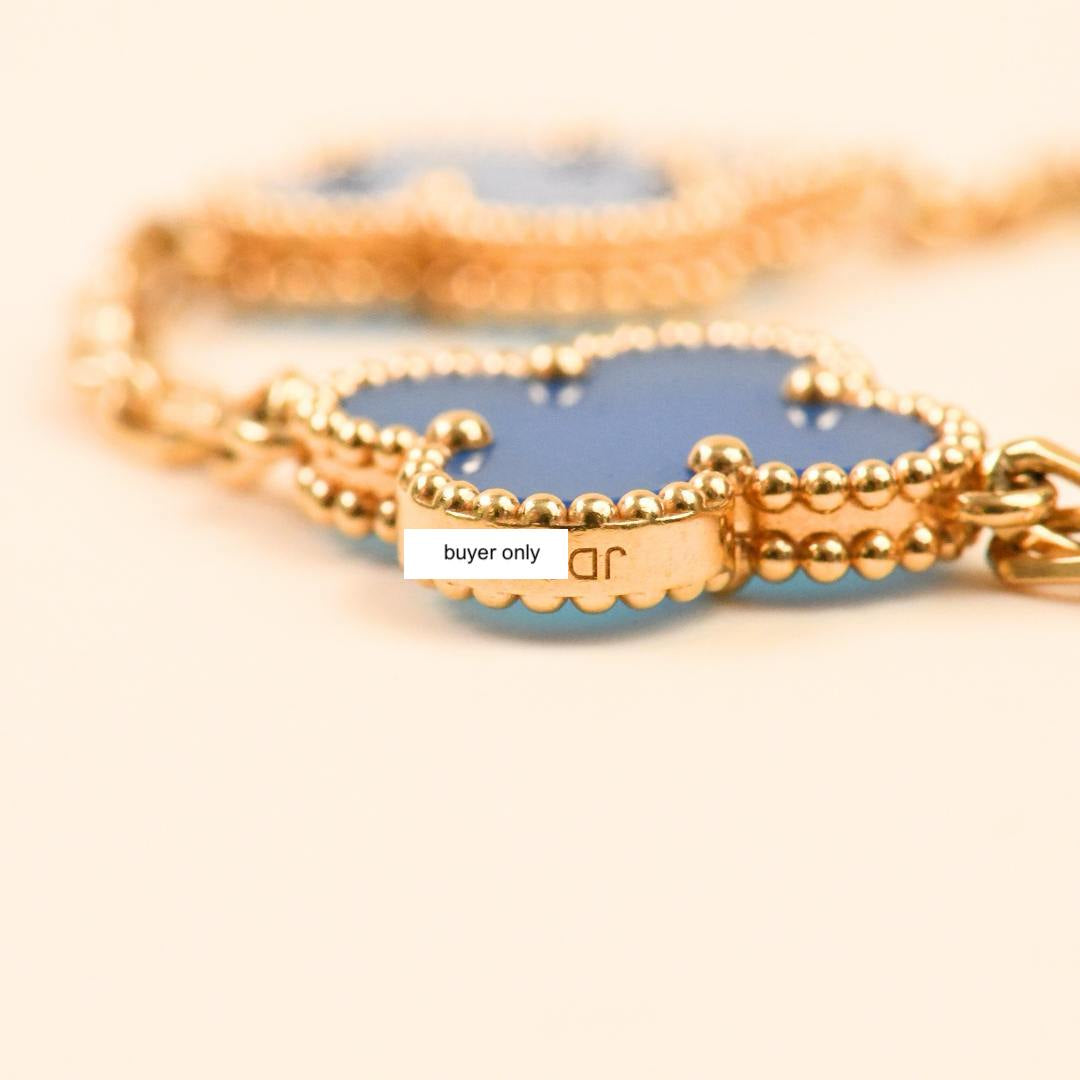Preloved VCA Vintage Alhambra Blue Agate 18K Yellow Gold Bracelet