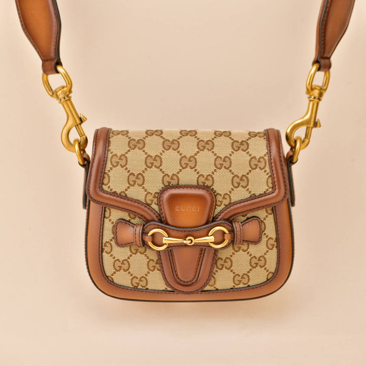 Used Gucci Lady Web Original GG Beige Canvas Leather Shoulder Bag
