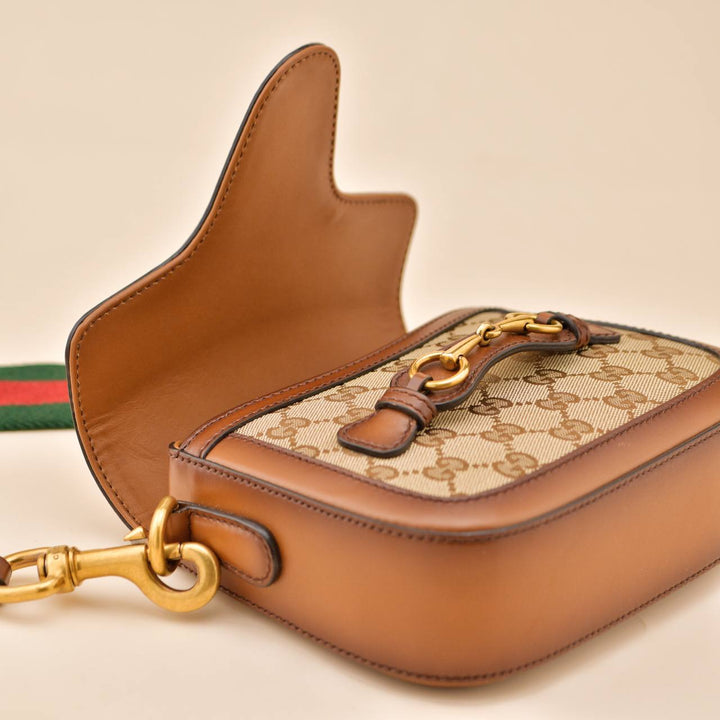 Preowned Gucci Lady Web Original GG Beige Canvas Leather Crossbody bag