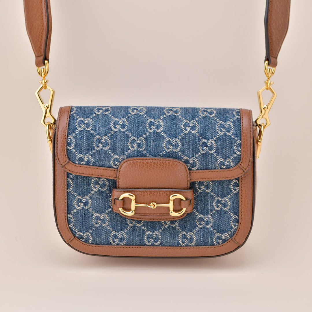 Second Hand Gucci Horsebit 1955 Monogram Denim Crossbody bag