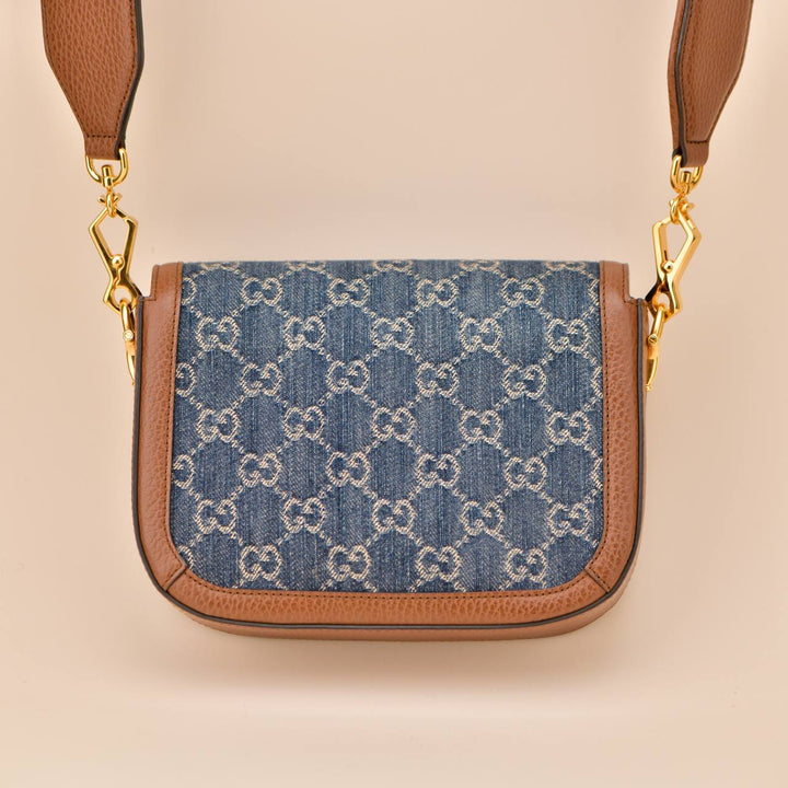 Used Gucci Horsebit 1955 Monogram Denim Crossbody bag
