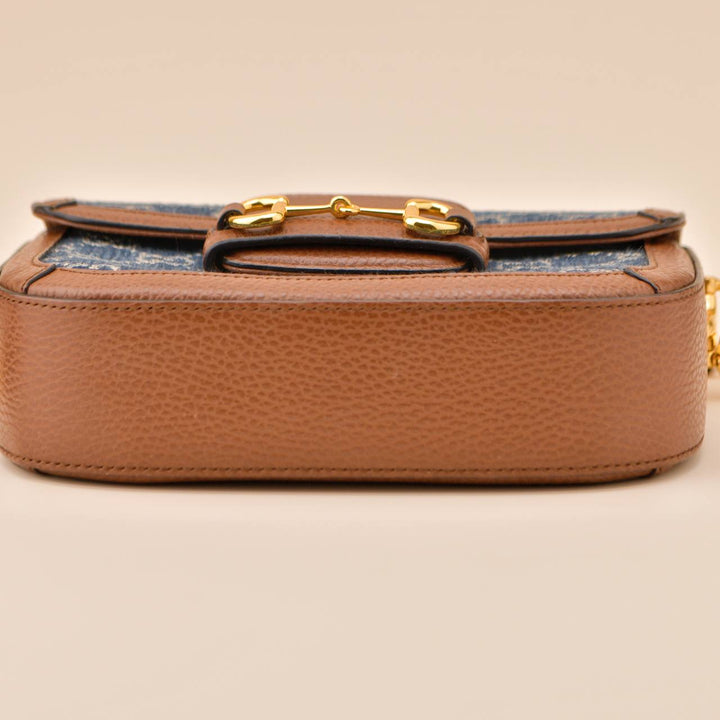 Second Hand Gucci Horsebit 1955 Monogram Denim Handbag