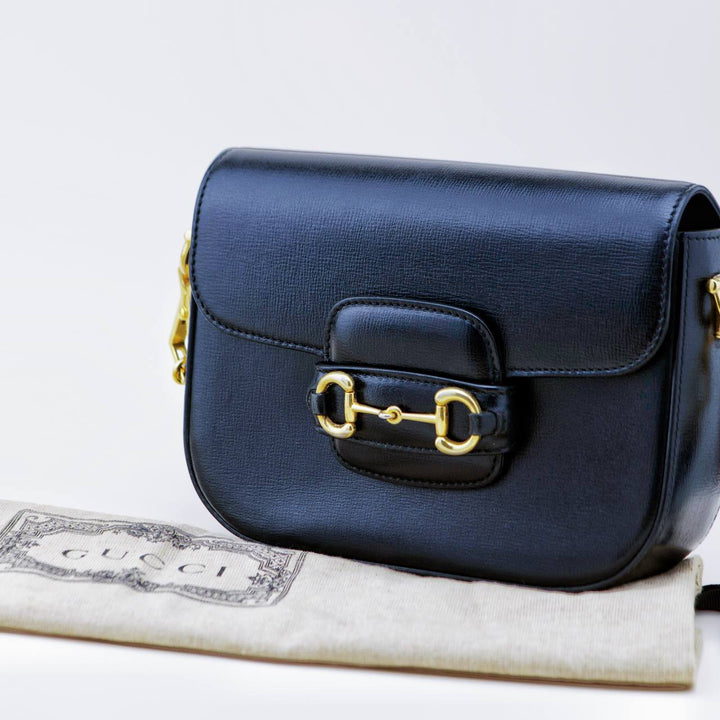Preowned Gucci Horsebit 1955 Black Leather Crossbody bag