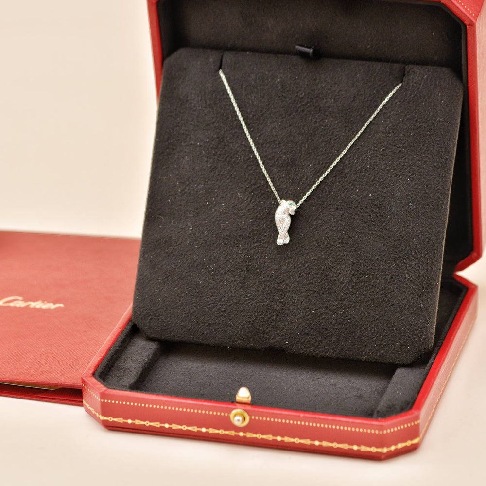 Preowned Cartier Panthère Tsavorite Onyx 18K White Gold Pendant Necklace
