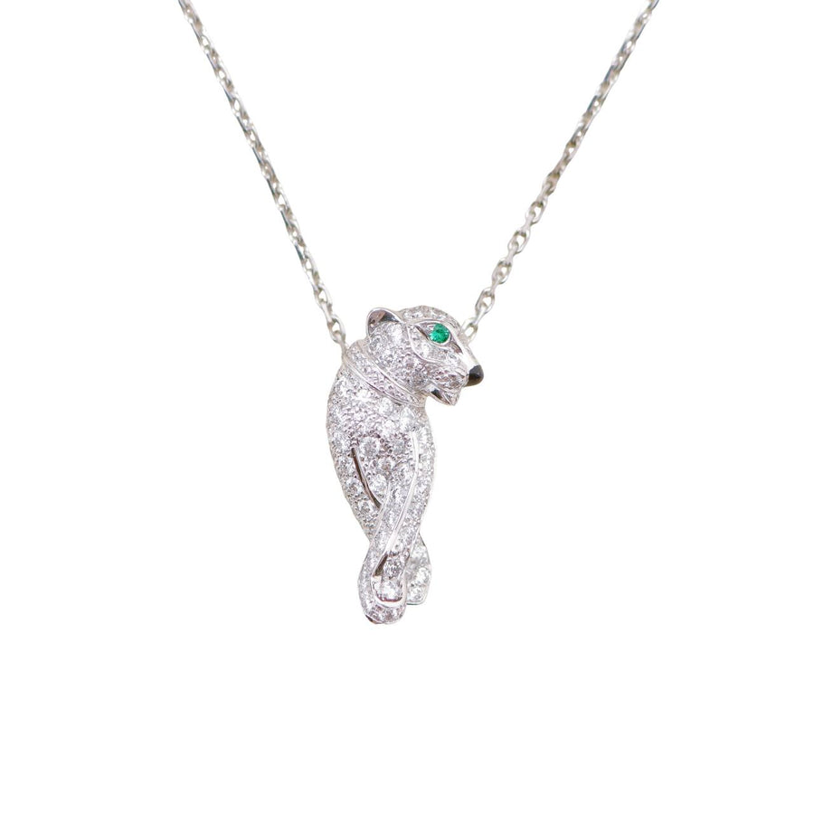 Preloved Cartier Panthère Tsavorite Onyx 18K White Gold Pendant Necklace