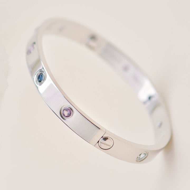 Second Hand Cartier Love Rainbow Multi-gem 18K White Gold Bracelet