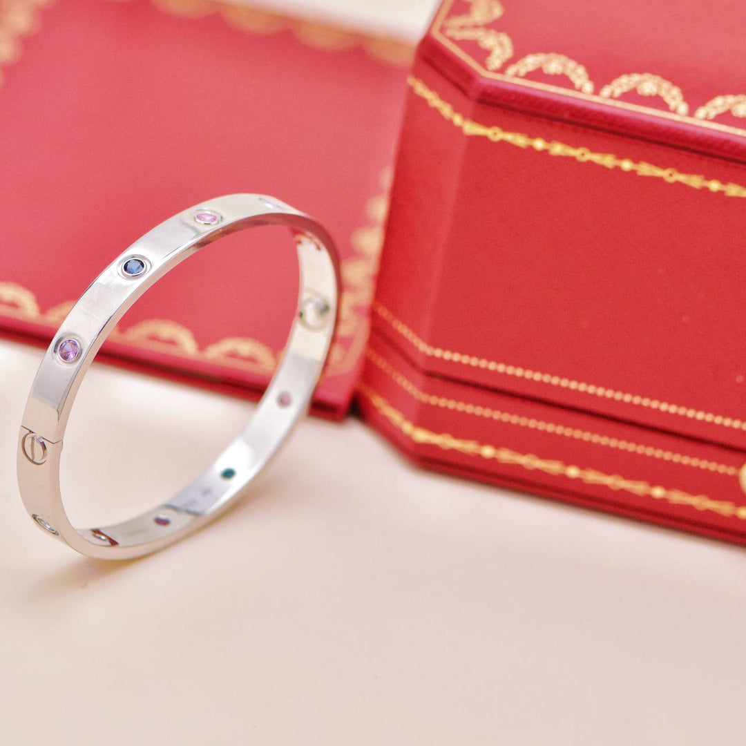 Used Cartier Love Rainbow Multi-gem 18K White Gold Bracelet Size 17