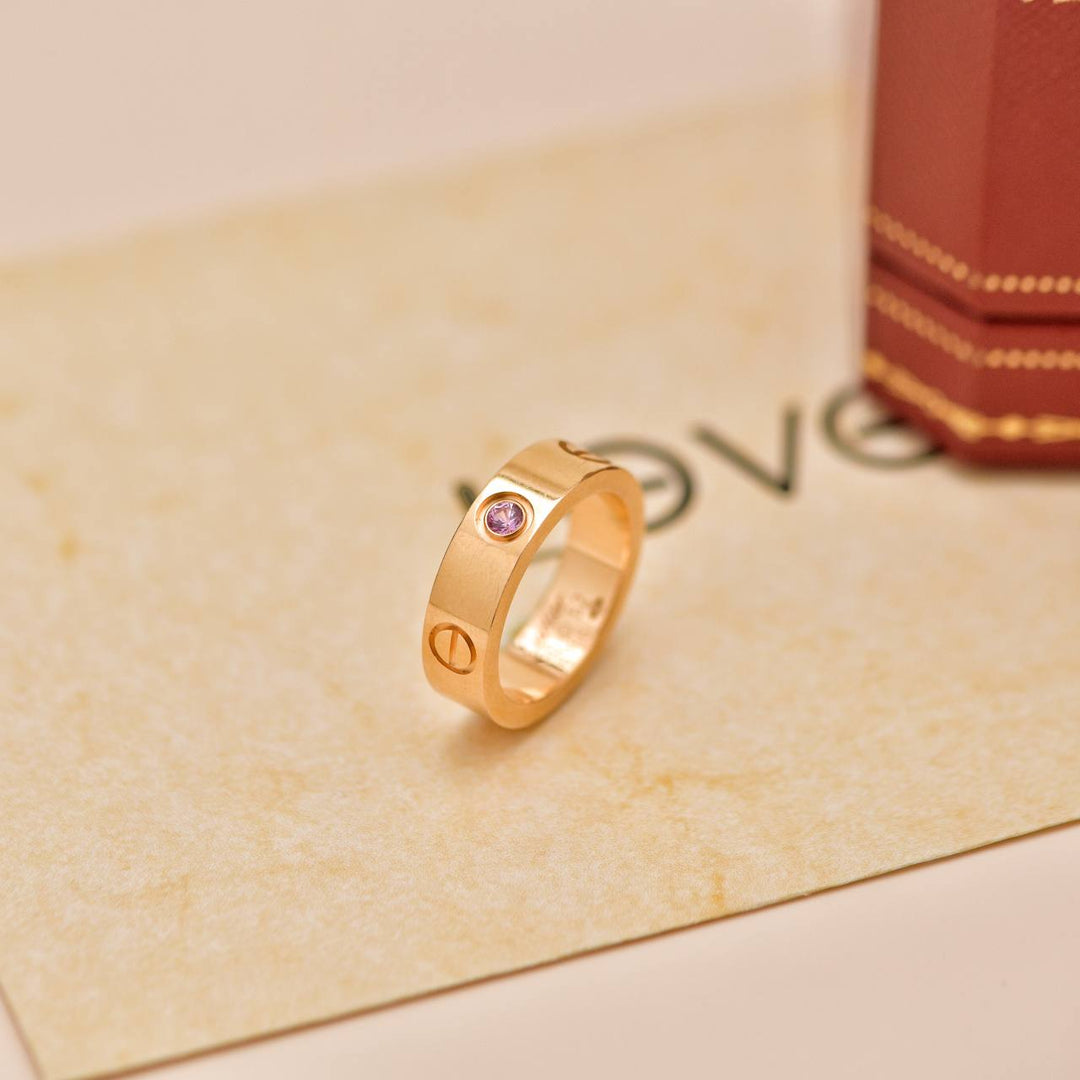 Preowned Cartier Love Pink Sapphire 18K Rose Gold Ring Size 52